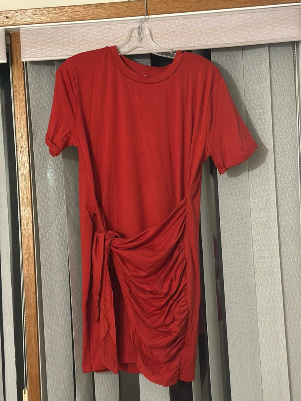 ❤️ Red Ruched Mini Dress – Side Tie Detail | Size XL (Runs Short) - Picture 5 of 10